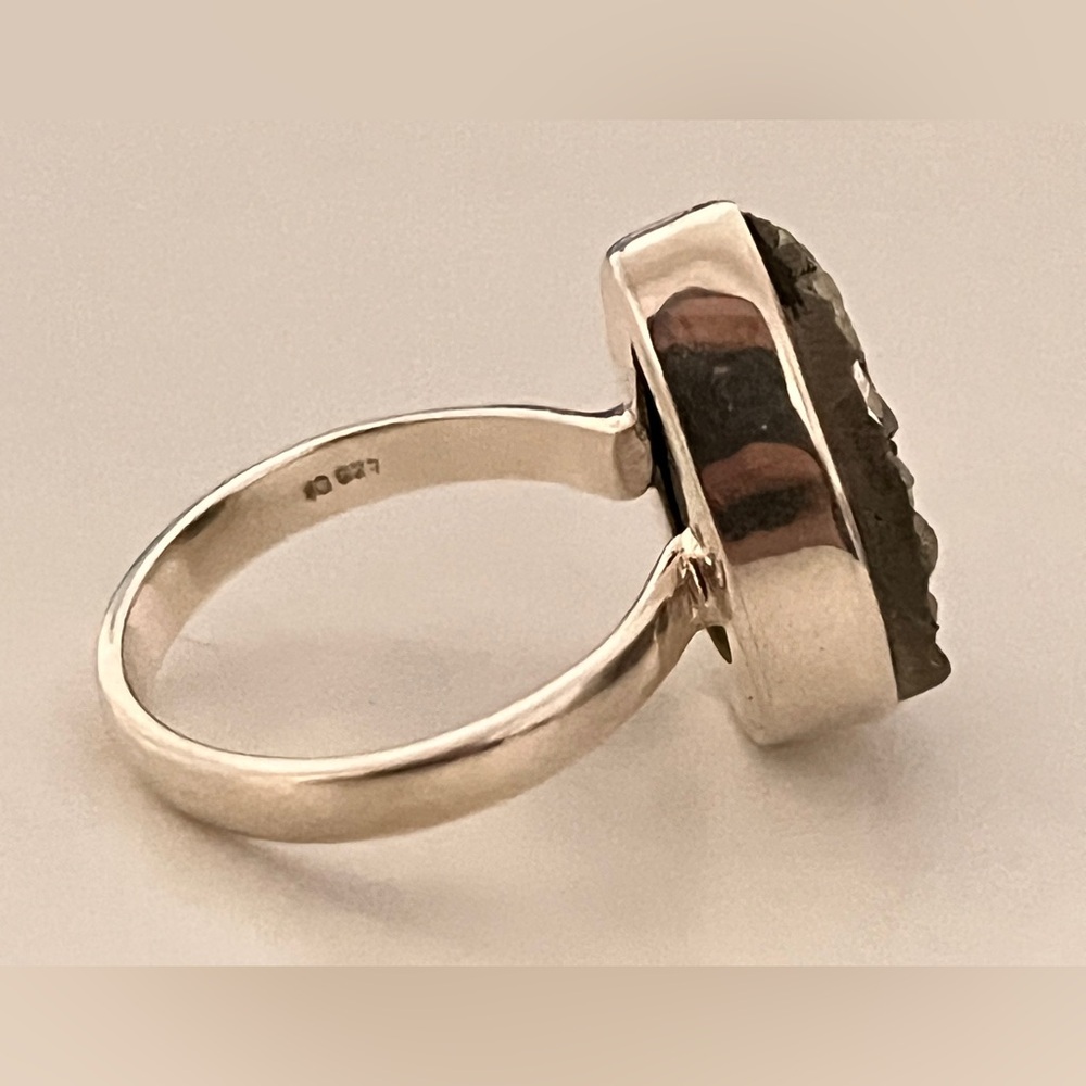 Sterling Silver Teardrop Pyrite Ring Size 7 - Picture 4 of 6